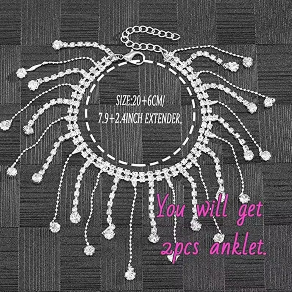 2pcs Boho Rhinestone Ankle Bracelet - Picture 4 of 6